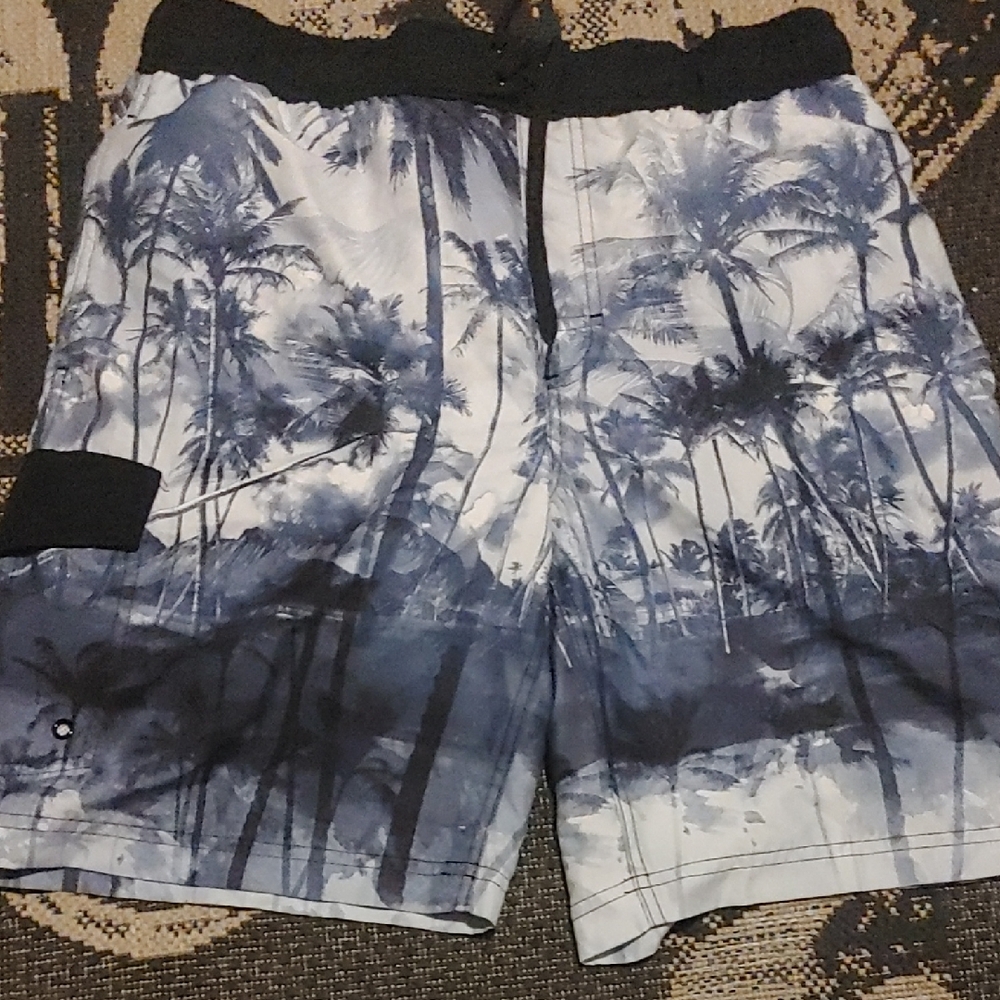 ✅$7 Add On Men's Blue Palm Tree Swim Shorts As Med